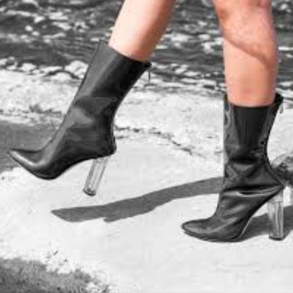 Cape Robbin Ella 1 transparent clear heel point toe calf high boots booties Sz 8